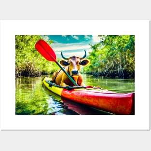 Kayaking Cow Posters and Art